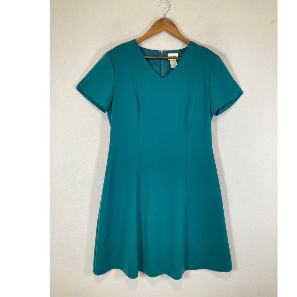 Classic Professional Liz‎ Baker Women 10 Teal V-Neck Short Sleeve A-Line Dress
